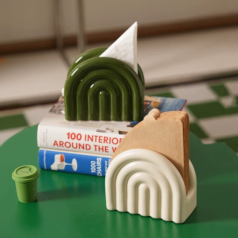 Mid-Century Modern Rainbow Ceramic Holder | Coffee Filter & Napkin Stand
