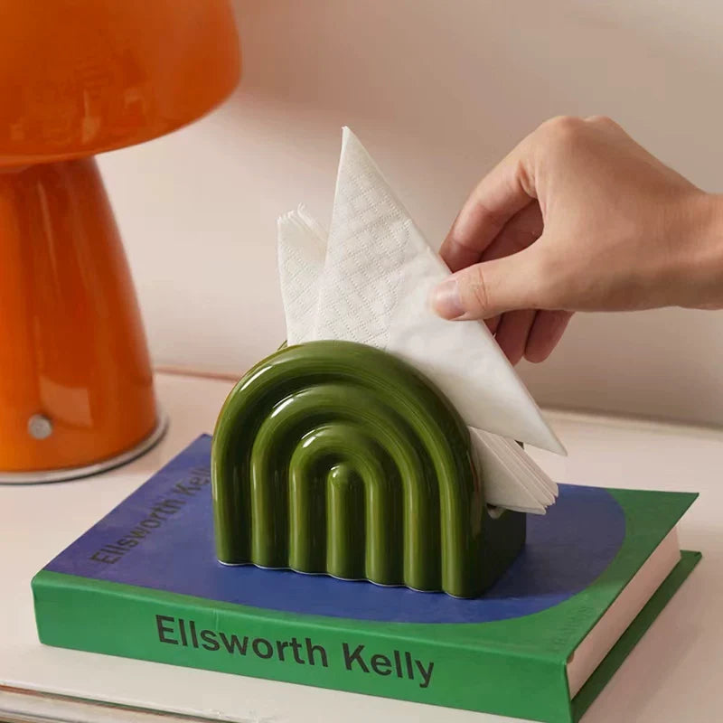 Mid-Century Modern Rainbow Ceramic Holder | Coffee Filter & Napkin Stand