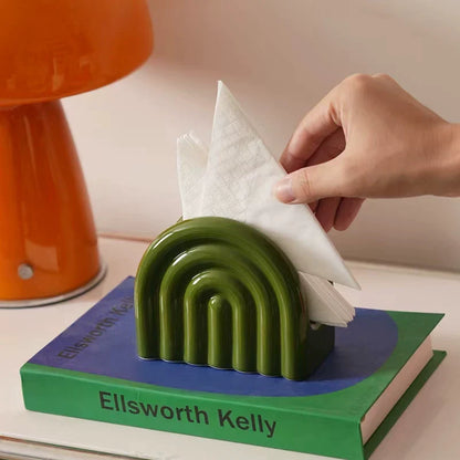 Mid-Century Modern Rainbow Ceramic Holder | Coffee Filter & Napkin Stand
