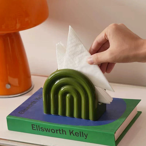 Mid-Century Modern Rainbow Ceramic Holder | Coffee Filter & Napkin Stand
