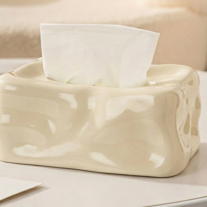Wavy Sculptural Tissue Box Cover | Modern Melting Ceramic Decor