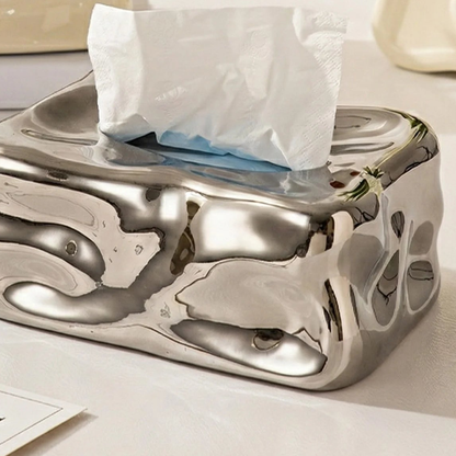 Wavy Sculptural Tissue Box Cover | Modern Melting Ceramic Decor