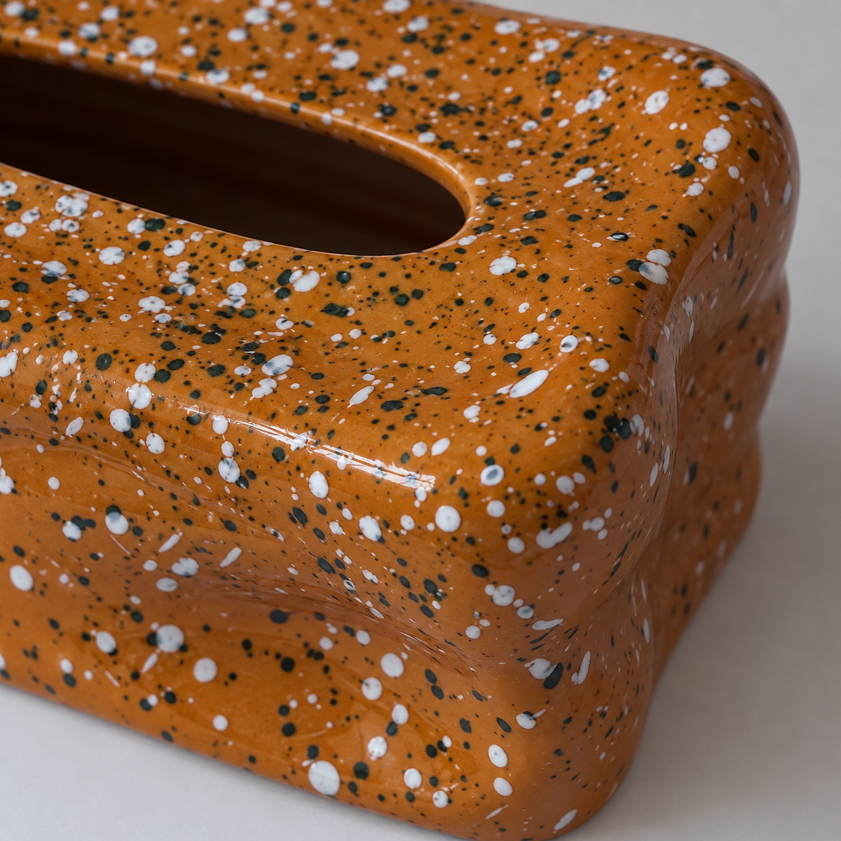Wavy Splatter Tissue Box Cover | Retro 70s Ceramic Decor