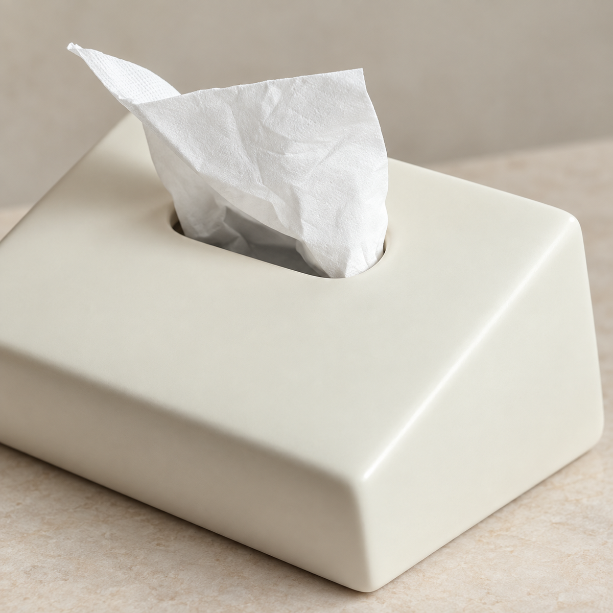 Modern Sloped Ceramic Tissue Box | Geometric Architectural Decor