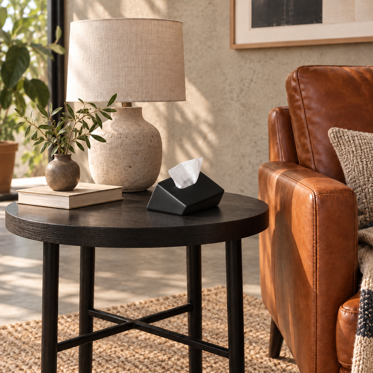 Modern Sloped Ceramic Tissue Box | Geometric Architectural Decor