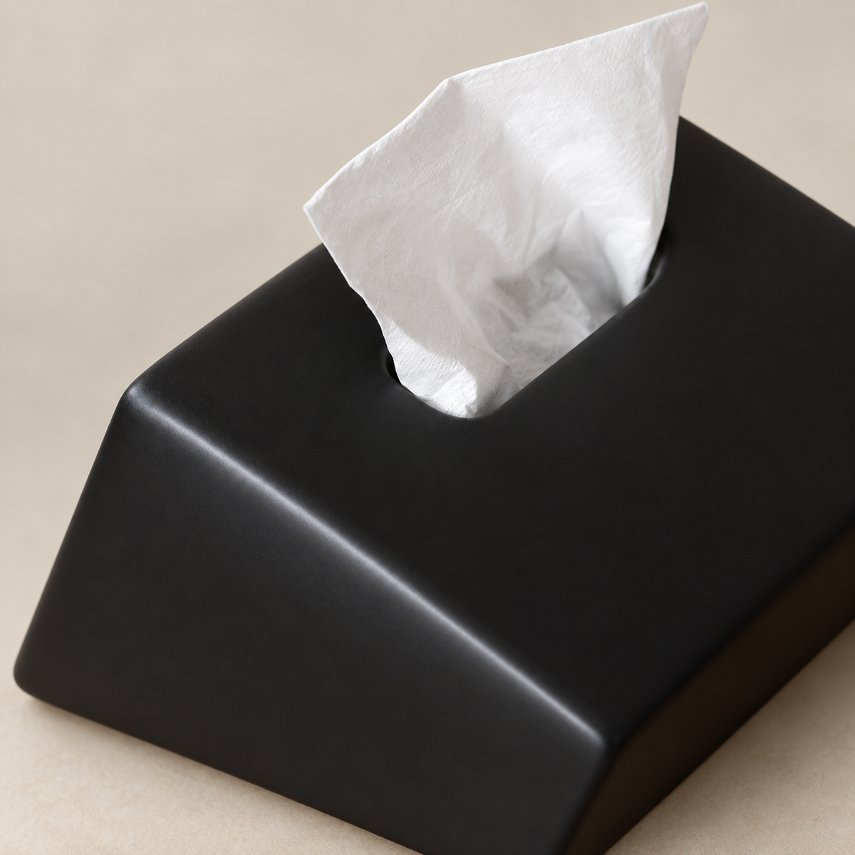 Modern Sloped Ceramic Tissue Box | Geometric Architectural Decor