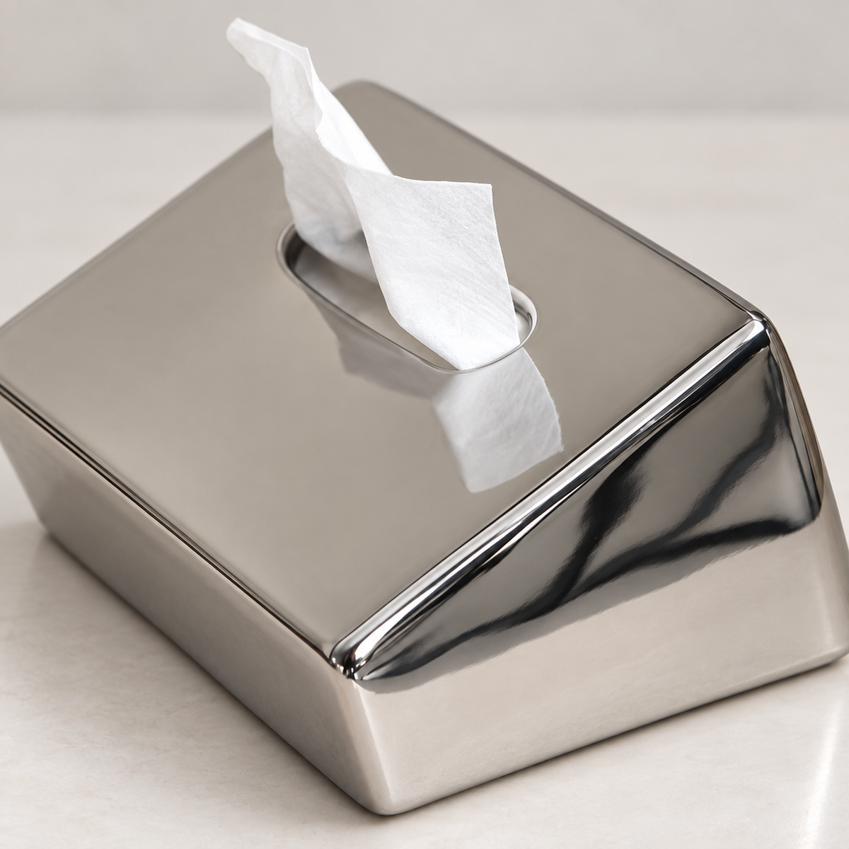 Modern Sloped Ceramic Tissue Box | Geometric Architectural Decor