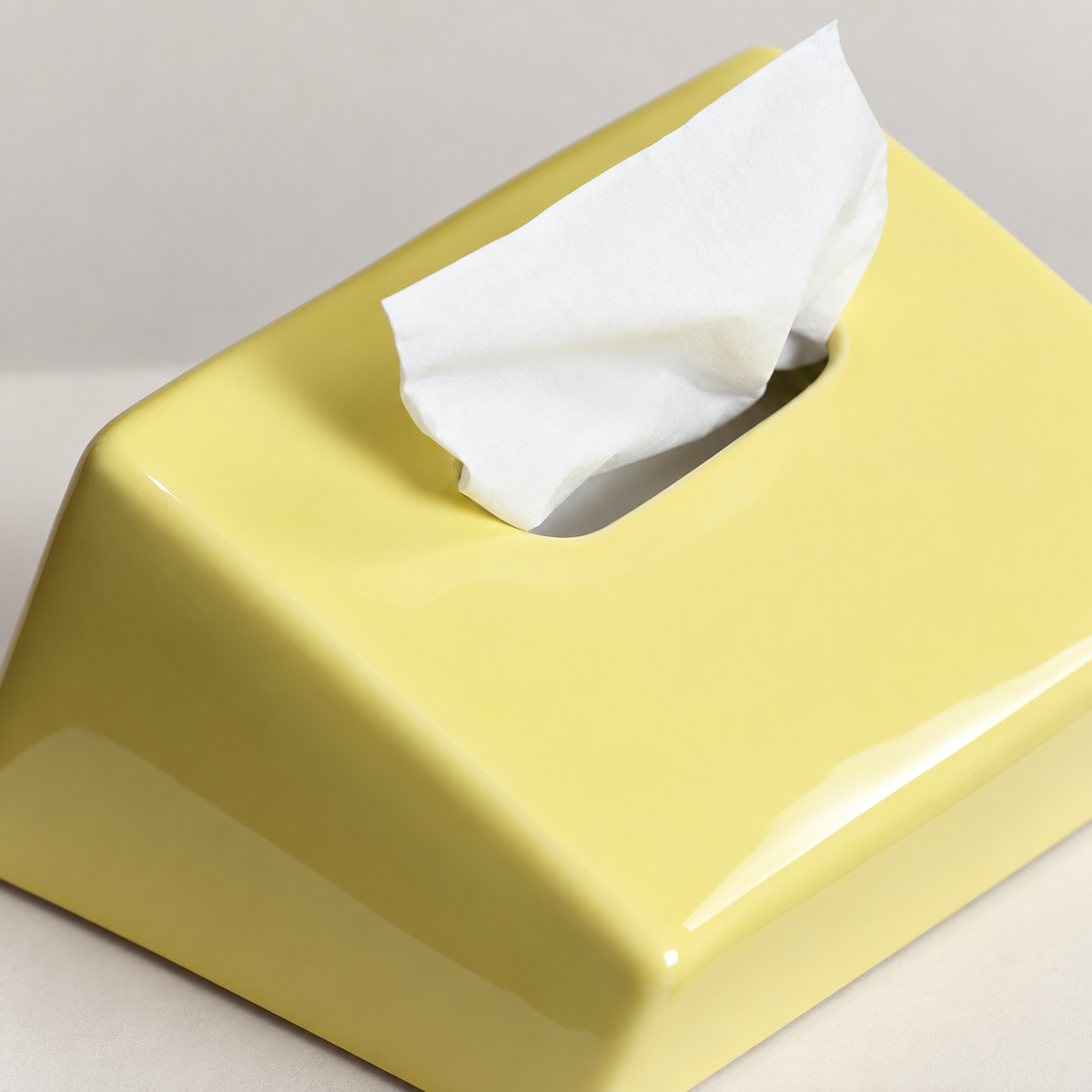 Modern Sloped Ceramic Tissue Box | Geometric Architectural Decor