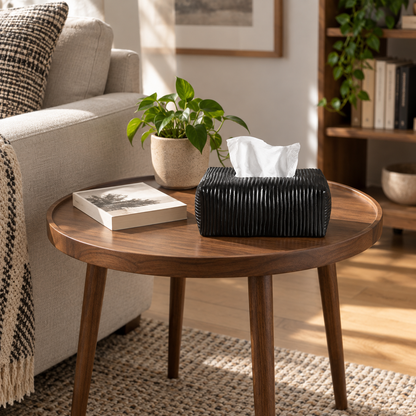 Fluted Ceramic Tissue Box Cover | Modern Ribbed & Pleated Decor