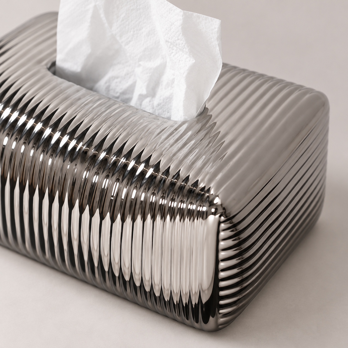 Fluted Ceramic Tissue Box Cover | Modern Ribbed & Pleated Decor
