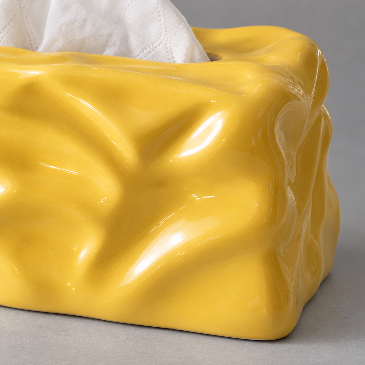 Sculptural "Crinkled Paper" Ceramic Tissue Box | Modern Art Decor