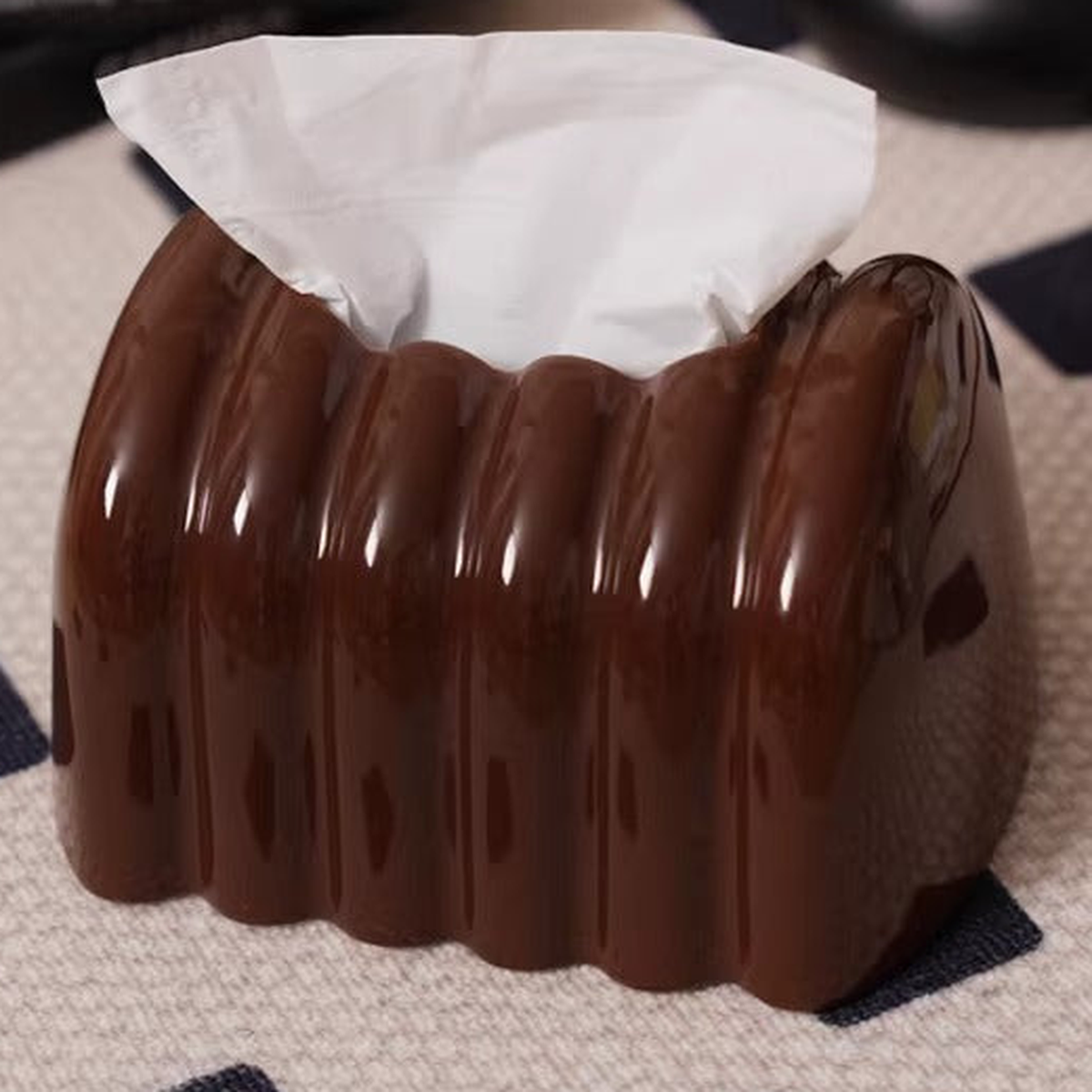 Architectural Fluted Ceramic Tissue Box Cover | Ribbed Art Deco Dispenser