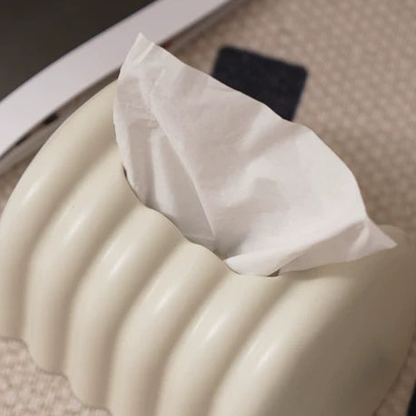 Architectural Fluted Ceramic Tissue Box Cover | Ribbed Art Deco Dispenser