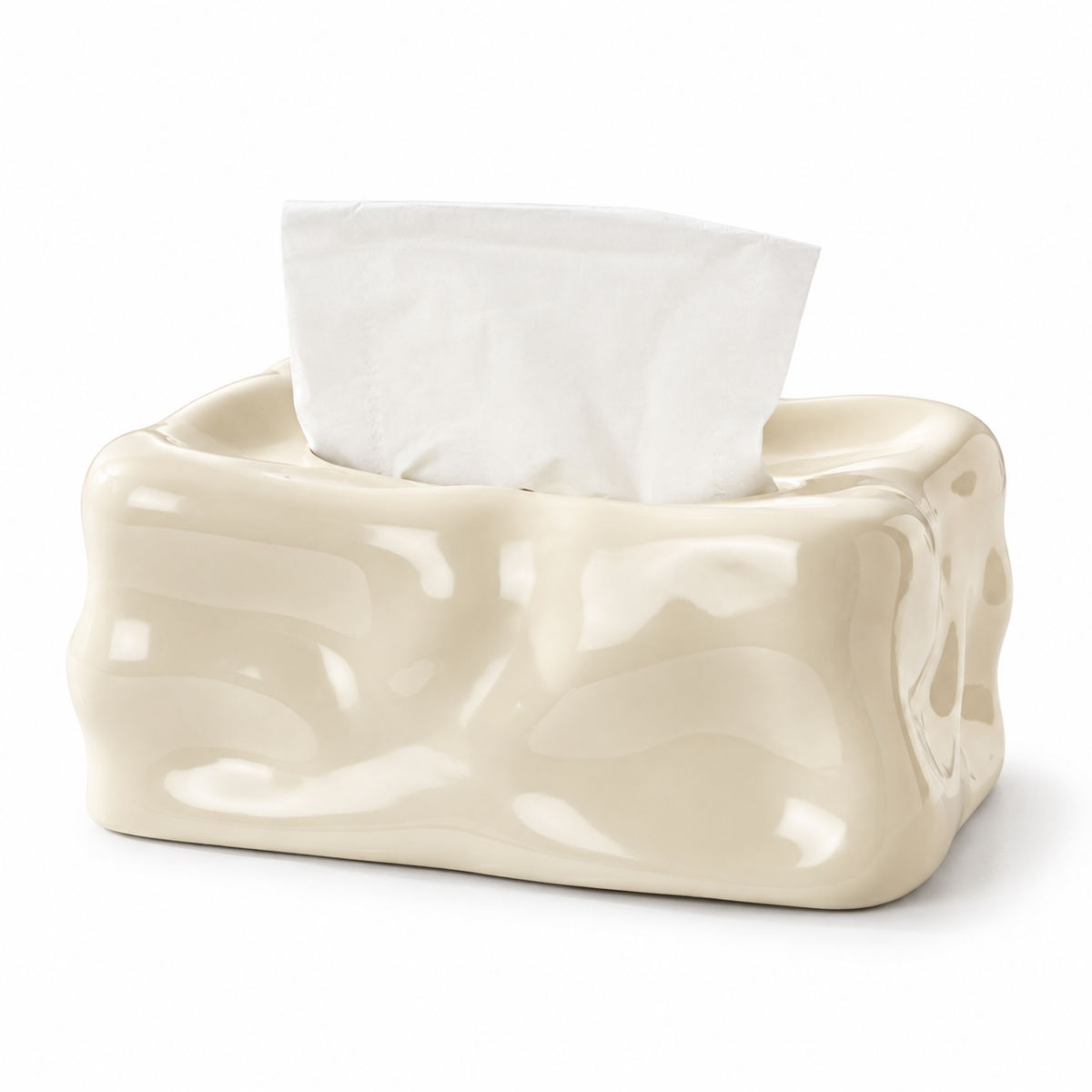 Wavy Sculptural Tissue Box Cover | Modern Melting Ceramic Decor