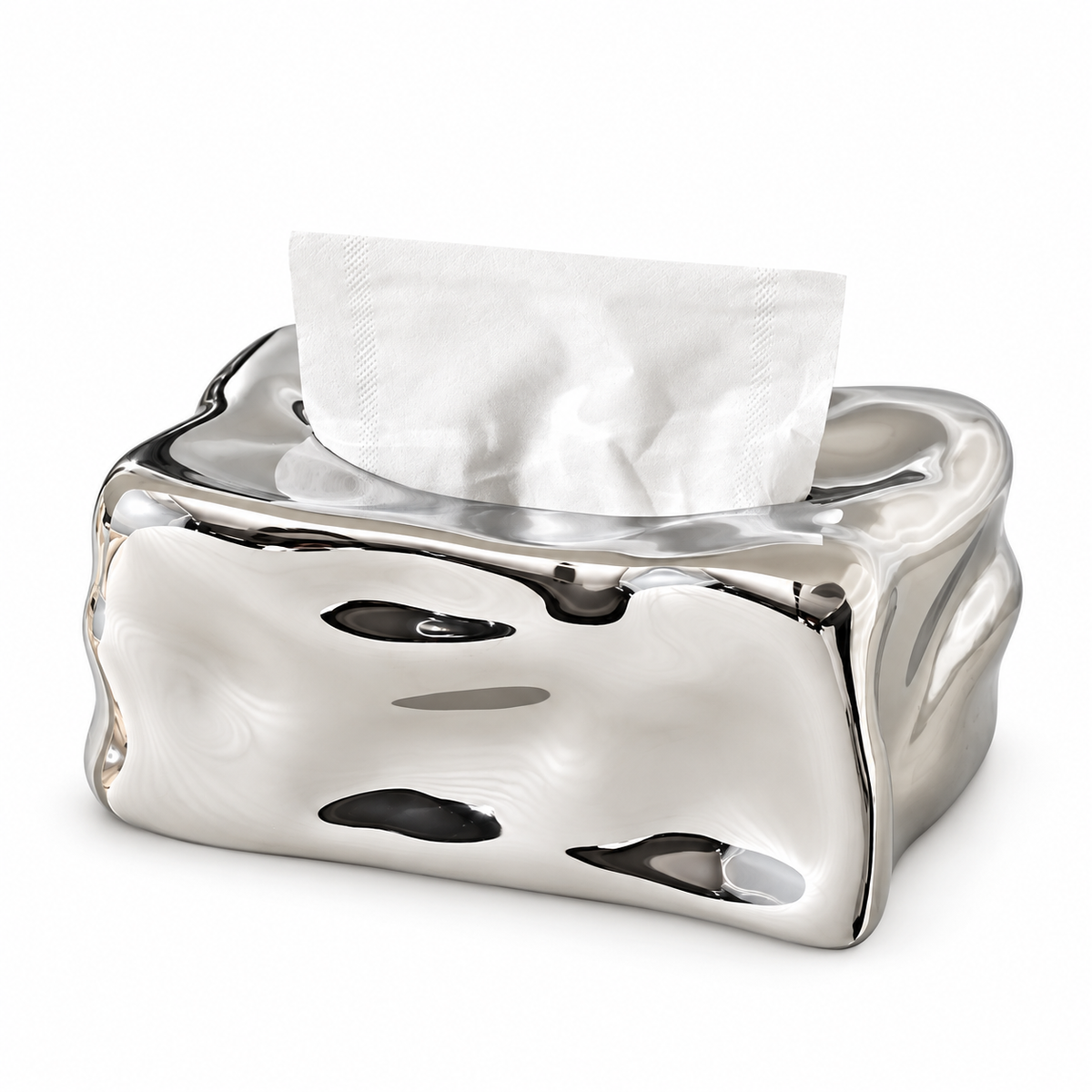 Wavy Sculptural Tissue Box Cover | Modern Melting Ceramic Decor