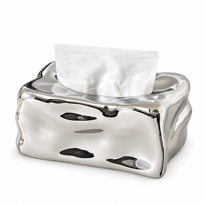 Wavy Sculptural Tissue Box Cover | Modern Melting Ceramic Decor