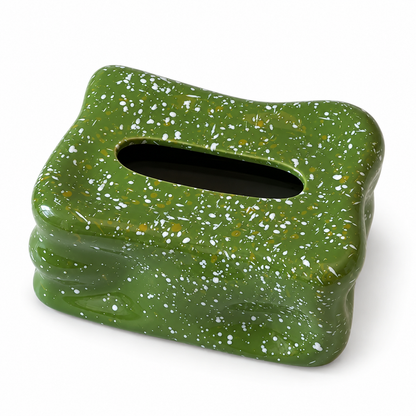 Wavy Splatter Tissue Box Cover | Retro 70s Ceramic Decor