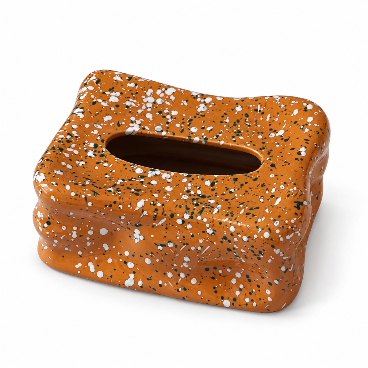 Wavy Splatter Tissue Box Cover | Retro 70s Ceramic Decor