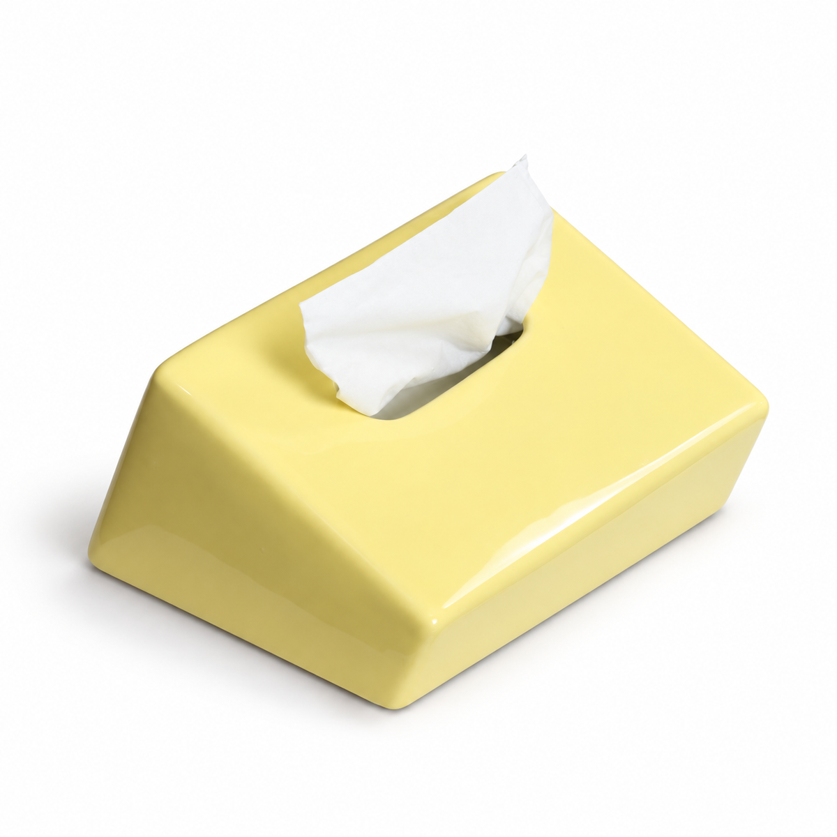 Modern Sloped Ceramic Tissue Box | Geometric Architectural Decor