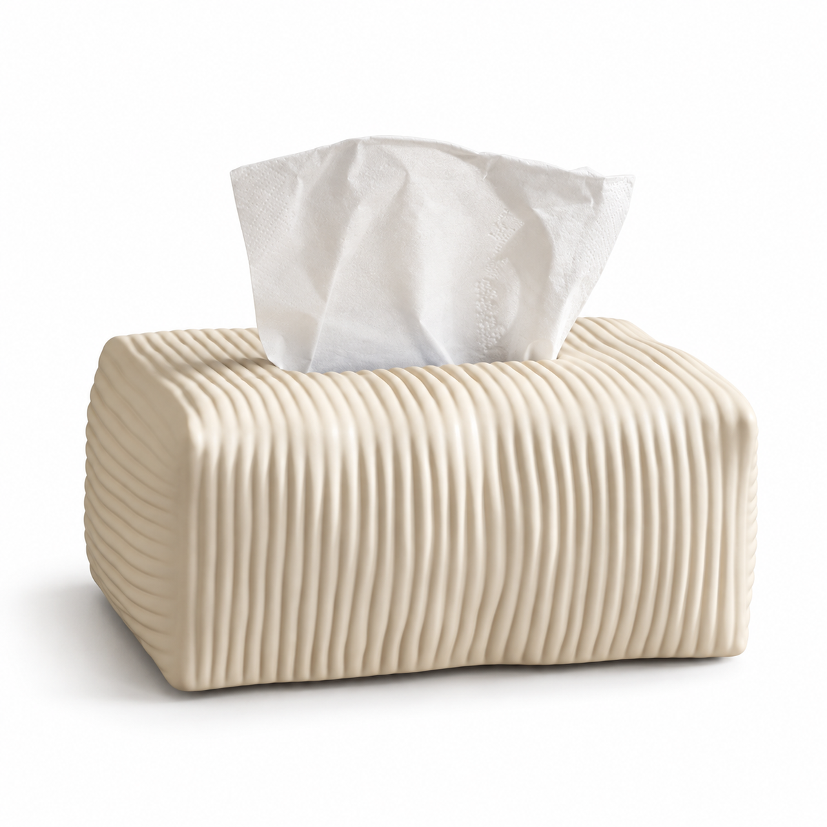 Fluted Ceramic Tissue Box Cover | Modern Ribbed & Pleated Decor