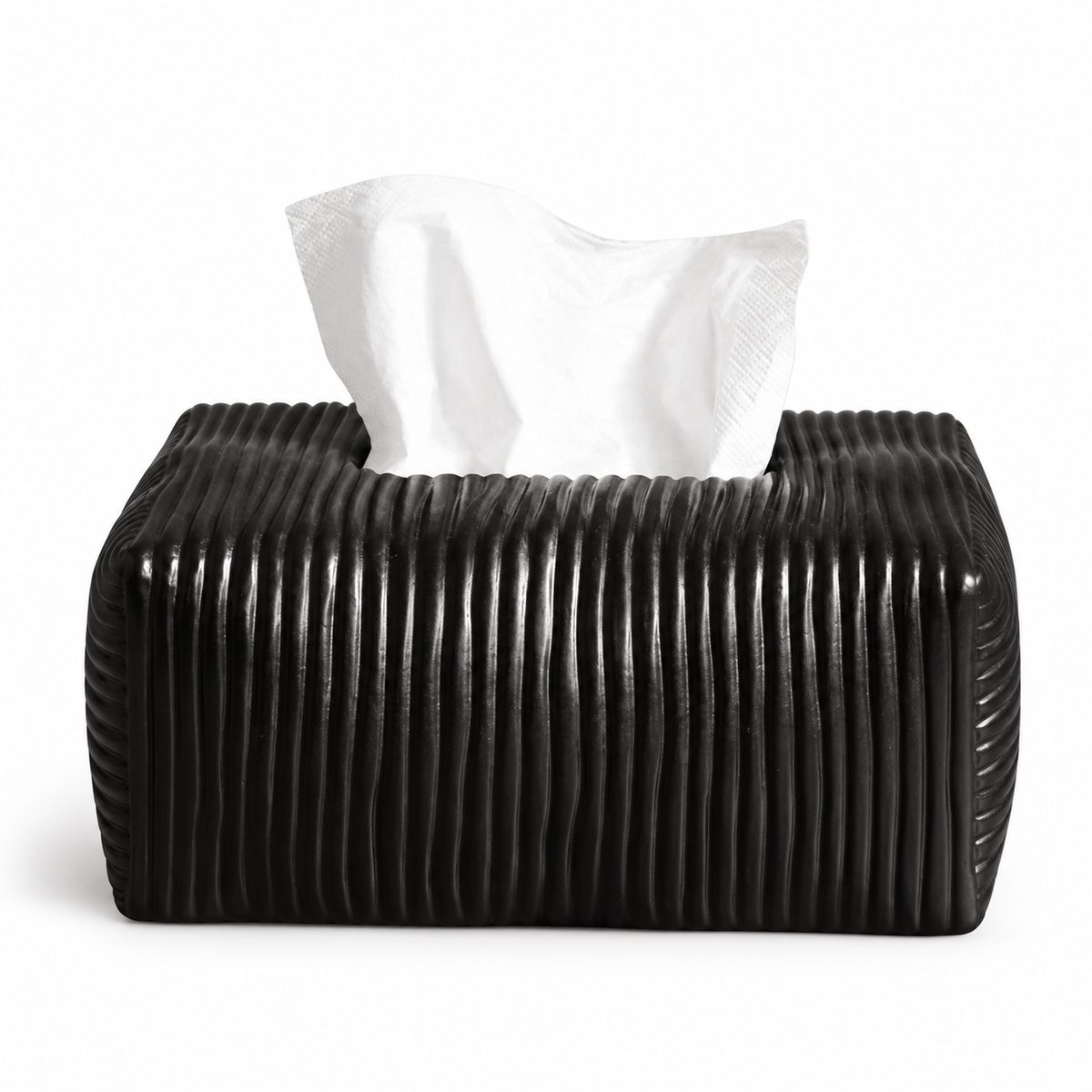 Fluted Ceramic Tissue Box Cover | Modern Ribbed & Pleated Decor