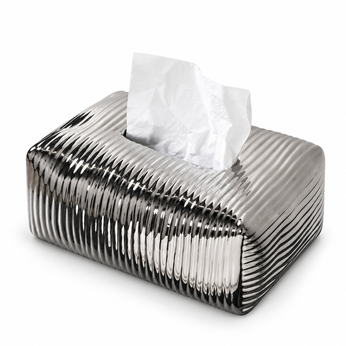 Fluted Ceramic Tissue Box Cover | Modern Ribbed & Pleated Decor