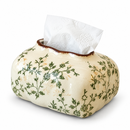 French Country Floral Tissue Box Cover | Vintage Crackle Glaze Decor