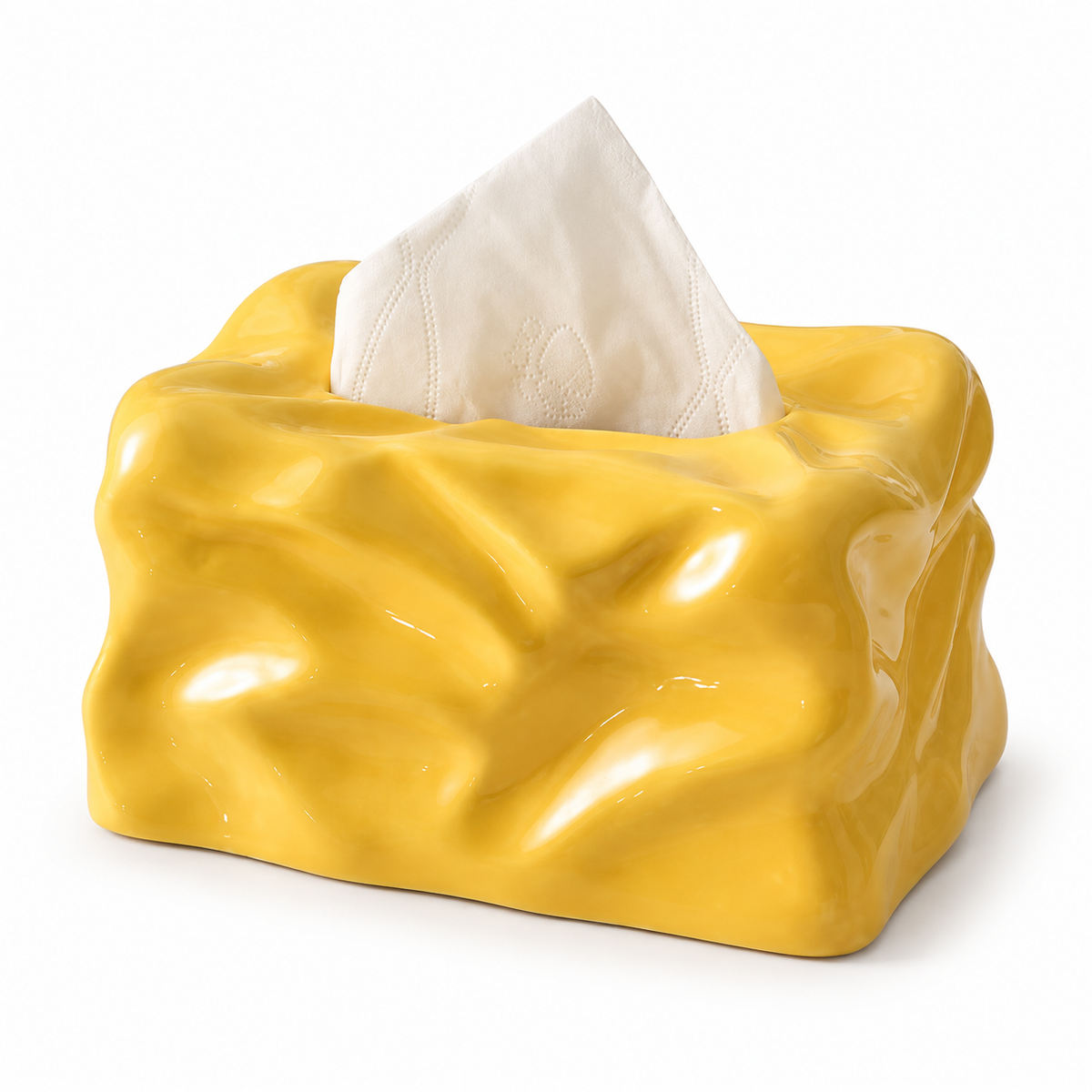 Sculptural "Crinkled Paper" Ceramic Tissue Box | Modern Art Decor