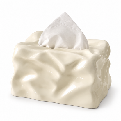 Sculptural "Crinkled Paper" Ceramic Tissue Box | Modern Art Decor
