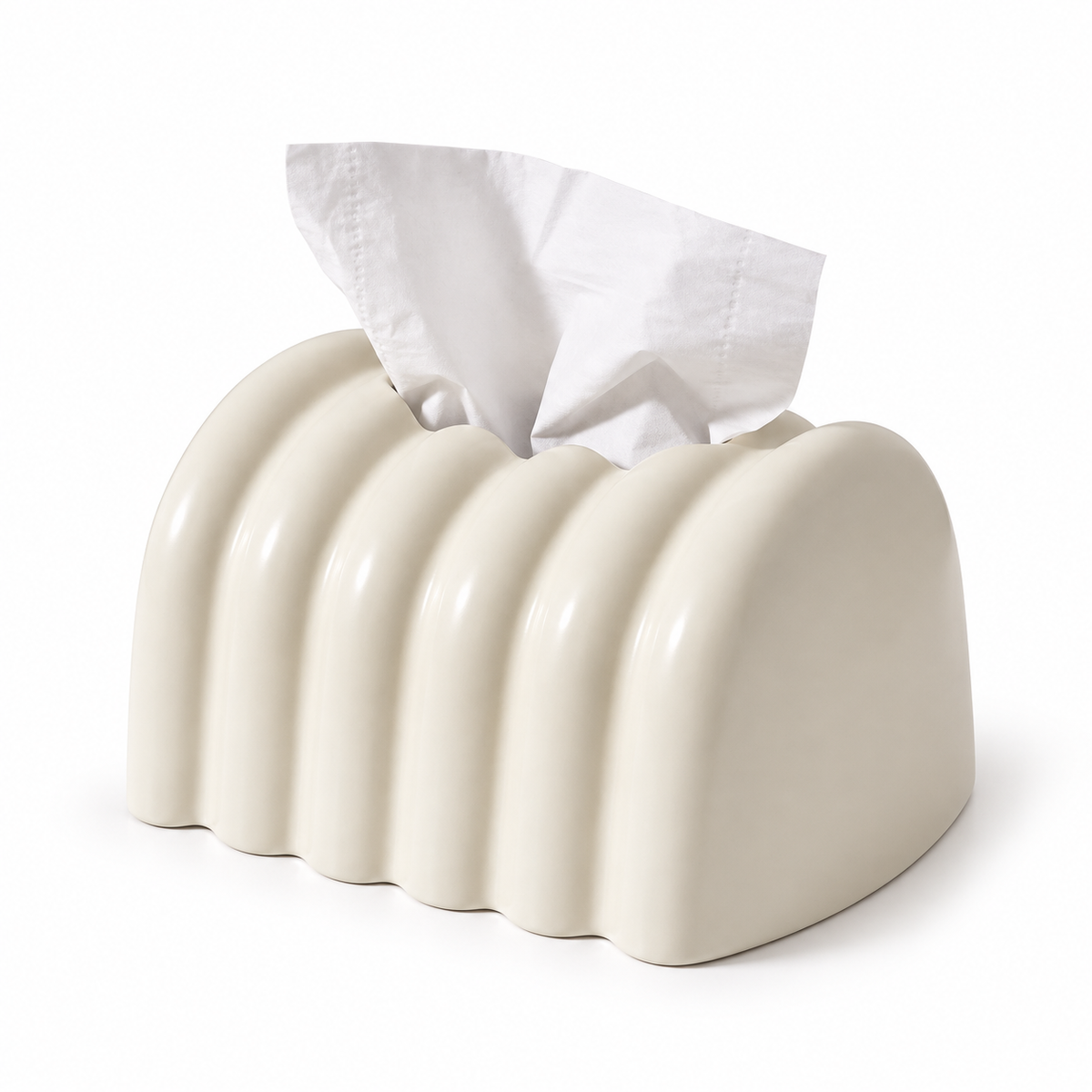 Architectural Fluted Ceramic Tissue Box Cover | Ribbed Art Deco Dispenser