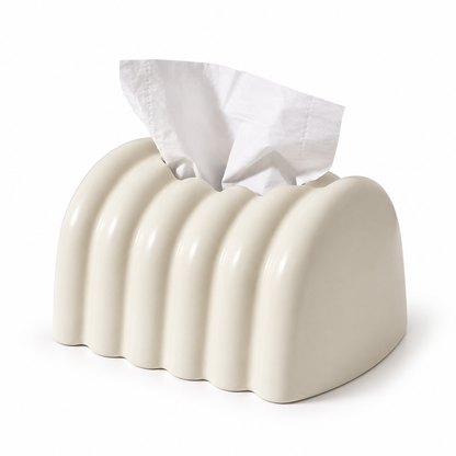 Architectural Fluted Ceramic Tissue Box Cover | Ribbed Art Deco Dispenser