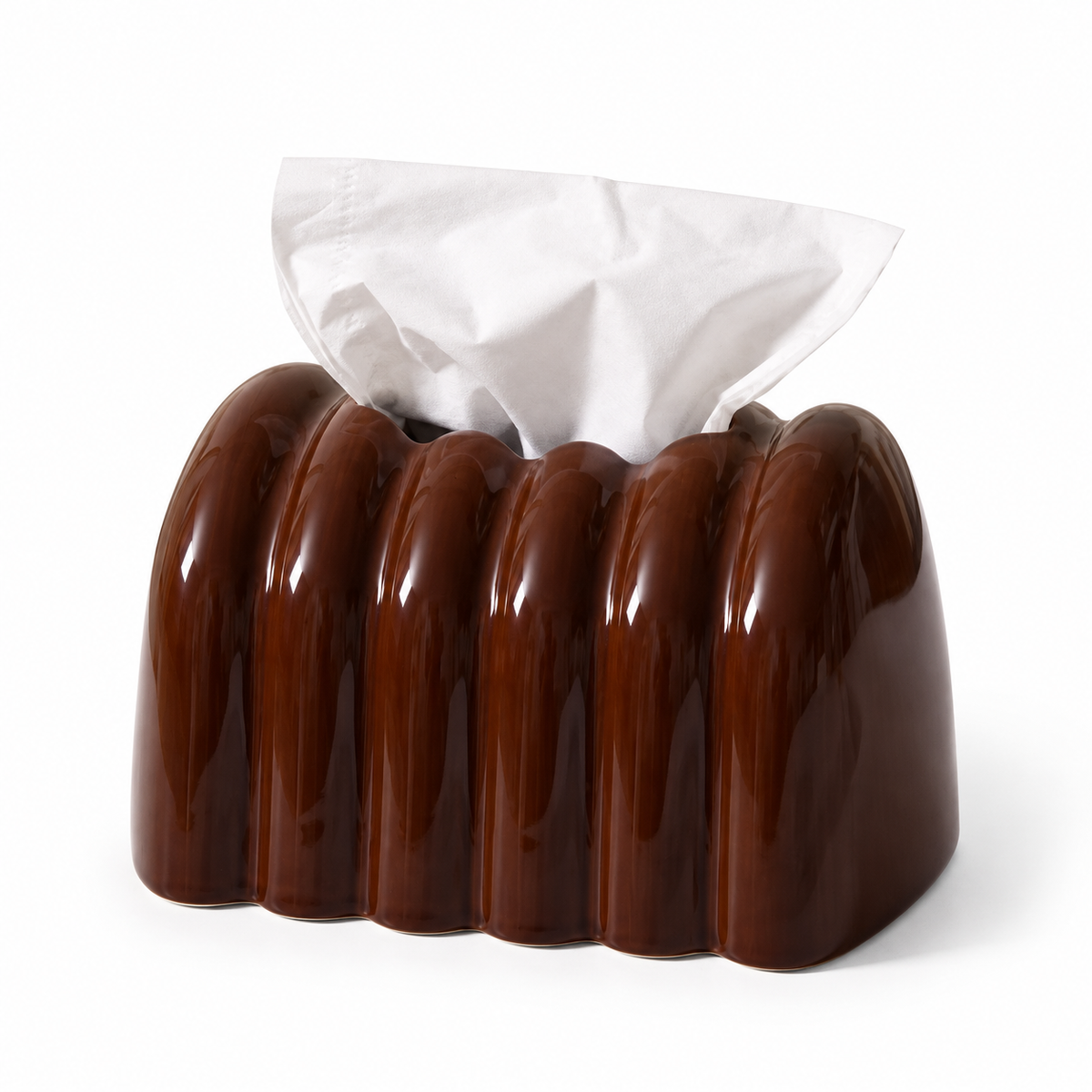 Architectural Fluted Ceramic Tissue Box Cover | Ribbed Art Deco Dispenser