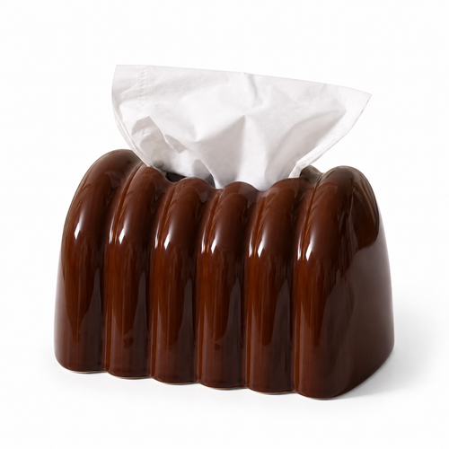 Architectural Fluted Ceramic Tissue Box Cover | Ribbed Art Deco Dispenser