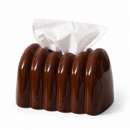 Architectural Fluted Ceramic Tissue Box Cover | Ribbed Art Deco Dispenser