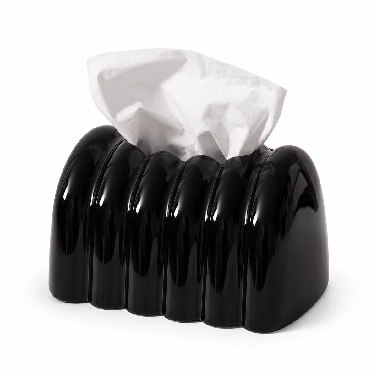 Architectural Fluted Ceramic Tissue Box Cover | Ribbed Art Deco Dispenser