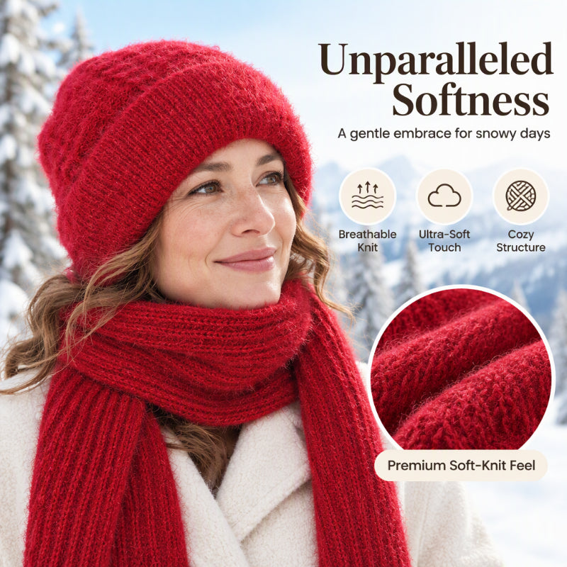 🔥❄️ WINTER WARMTH SALE! 🧣💕 Winter’s Sweet Little Luxury | Clever All-in-One Knit Hat & Scarf Set 🤍❄️ Soft twisted knit, keeps head and neck cosy without bulky layers🧣