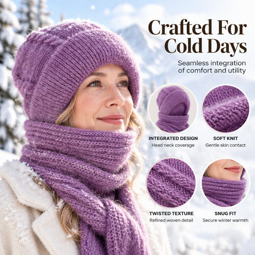 🔥❄️ WINTER WARMTH SALE! 🧣💕 Winter’s Sweet Little Luxury | Clever All-in-One Knit Hat & Scarf Set 🤍❄️ Soft twisted knit, keeps head and neck cosy without bulky layers🧣