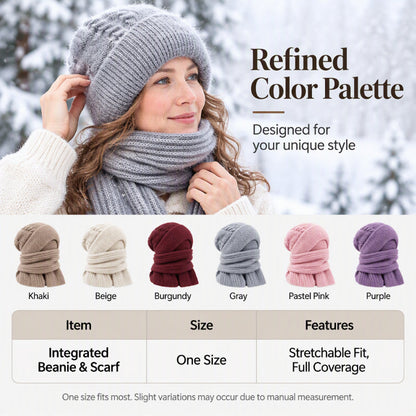 🔥❄️ WINTER WARMTH SALE! 🧣💕 Winter’s Sweet Little Luxury | Clever All-in-One Knit Hat & Scarf Set 🤍❄️ Soft twisted knit, keeps head and neck cosy without bulky layers🧣