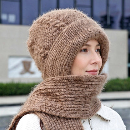 🔥❄️ WINTER WARMTH SALE! 🧣💕 Winter’s Sweet Little Luxury | Clever All-in-One Knit Hat & Scarf Set 🤍❄️ Soft twisted knit, keeps head and neck cosy without bulky layers🧣