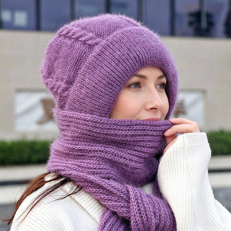 🔥❄️ WINTER WARMTH SALE! 🧣💕 Winter’s Sweet Little Luxury | Clever All-in-One Knit Hat & Scarf Set 🤍❄️ Soft twisted knit, keeps head and neck cosy without bulky layers🧣