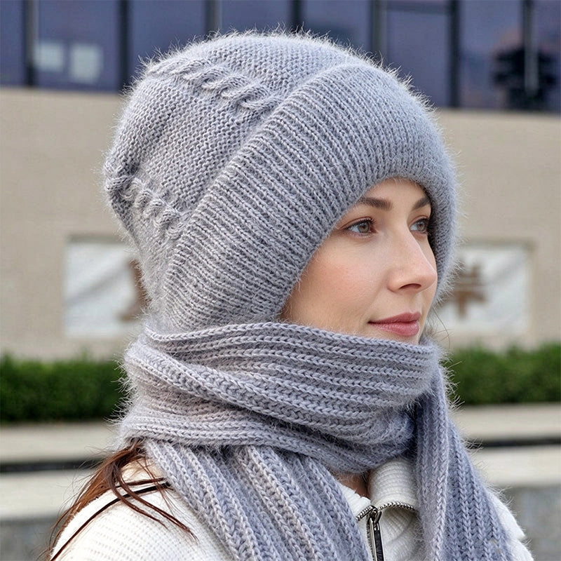🔥❄️ WINTER WARMTH SALE! 🧣💕 Winter’s Sweet Little Luxury | Clever All-in-One Knit Hat & Scarf Set 🤍❄️ Soft twisted knit, keeps head and neck cosy without bulky layers🧣