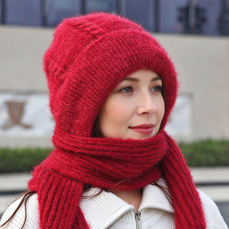 🔥❄️ WINTER WARMTH SALE! 🧣💕 Winter’s Sweet Little Luxury | Clever All-in-One Knit Hat & Scarf Set 🤍❄️ Soft twisted knit, keeps head and neck cosy without bulky layers🧣