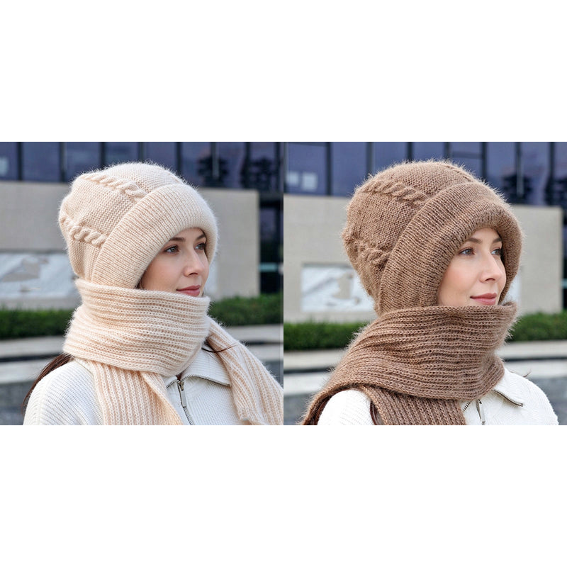 🔥❄️ WINTER WARMTH SALE! 🧣💕 Winter’s Sweet Little Luxury | Clever All-in-One Knit Hat & Scarf Set 🤍❄️ Soft twisted knit, keeps head and neck cosy without bulky layers🧣
