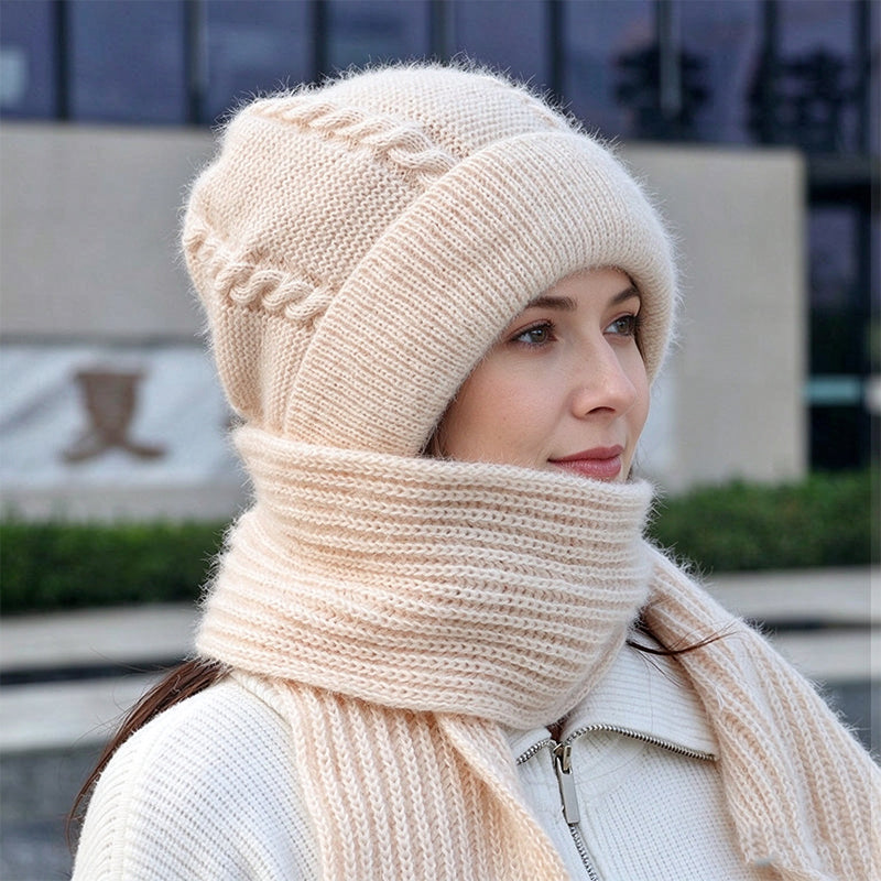 🔥❄️ WINTER WARMTH SALE! 🧣💕 Winter’s Sweet Little Luxury | Clever All-in-One Knit Hat & Scarf Set 🤍❄️ Soft twisted knit, keeps head and neck cosy without bulky layers🧣